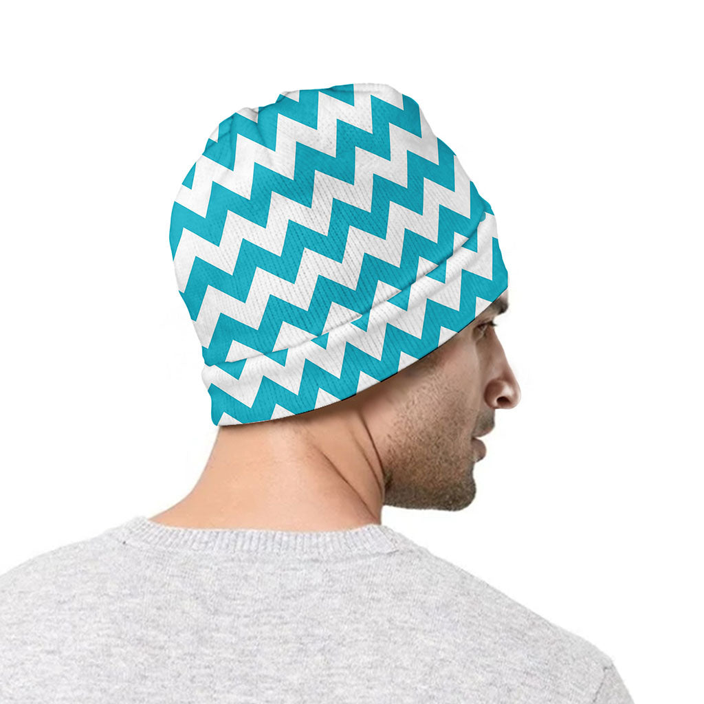 Blue And White Chevron Pattern Print Beanie