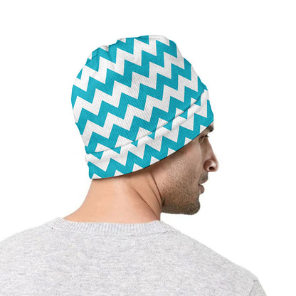 Blue And White Chevron Pattern Print Beanie