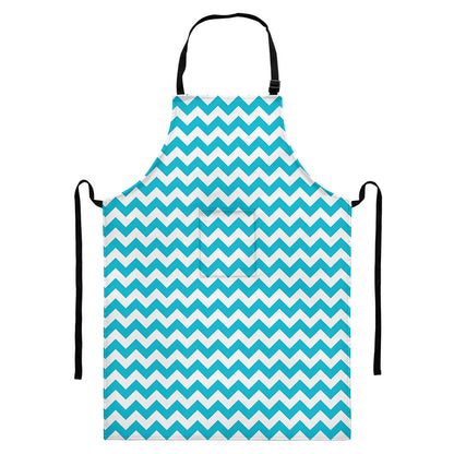 Blue And White Chevron Pattern Print Bib Apron With Pocket