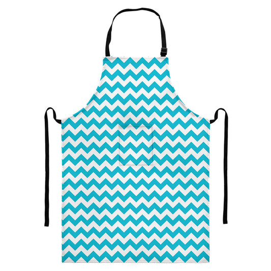 Blue And White Chevron Pattern Print Bib Apron With Pocket