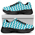 Blue And White Chevron Pattern Print Black Chunky Shoes