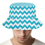 Blue And White Chevron Pattern Print Bucket Hat