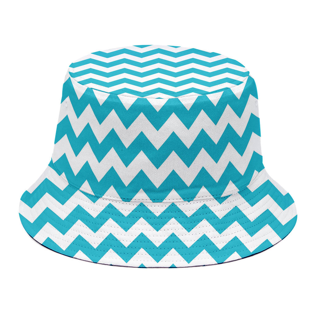 Blue And White Chevron Pattern Print Bucket Hat