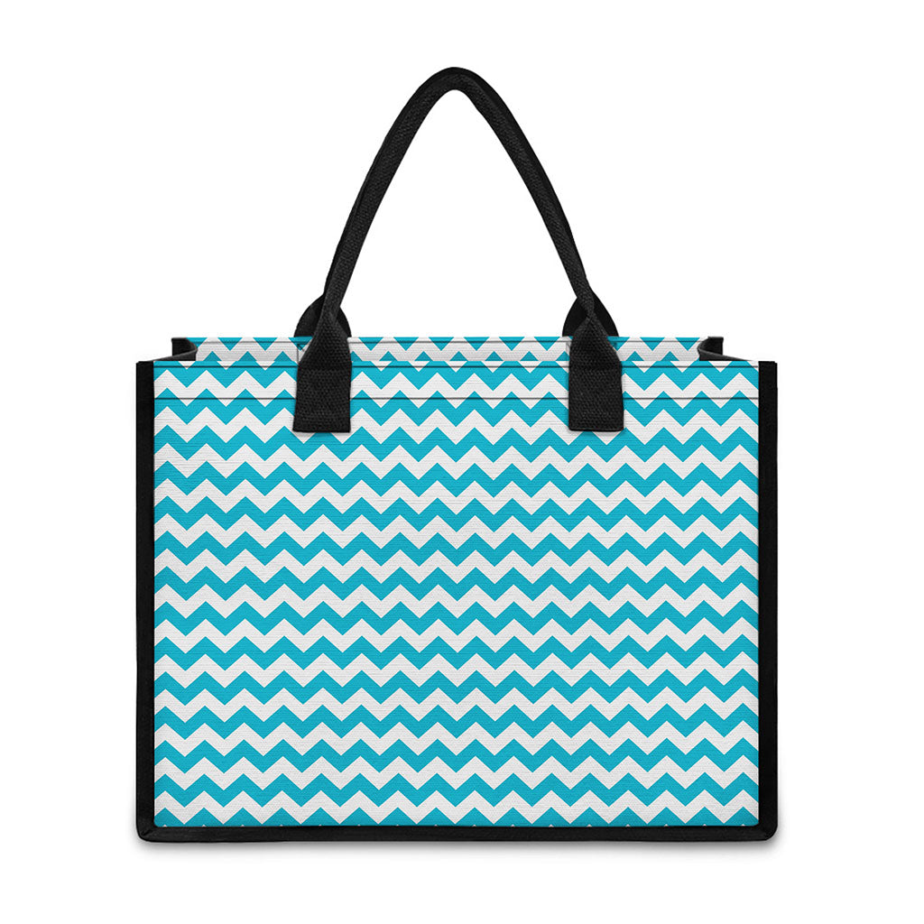 Blue And White Chevron Pattern Print Canvas Tote Bag