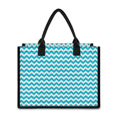Blue And White Chevron Pattern Print Canvas Tote Bag