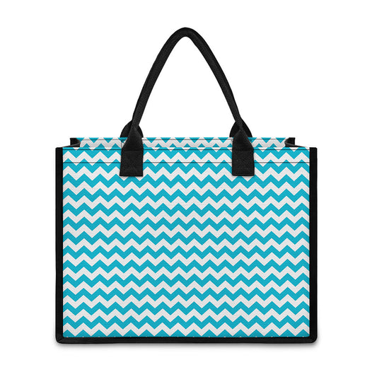 Blue And White Chevron Pattern Print Canvas Tote Bag