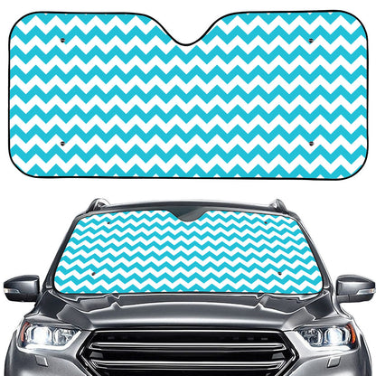 Blue And White Chevron Pattern Print Car Windshield Sun Shade
