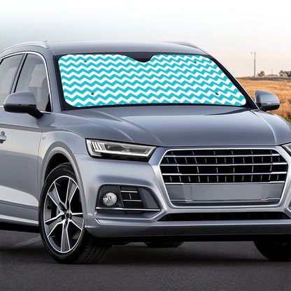 Blue And White Chevron Pattern Print Car Windshield Sun Shade