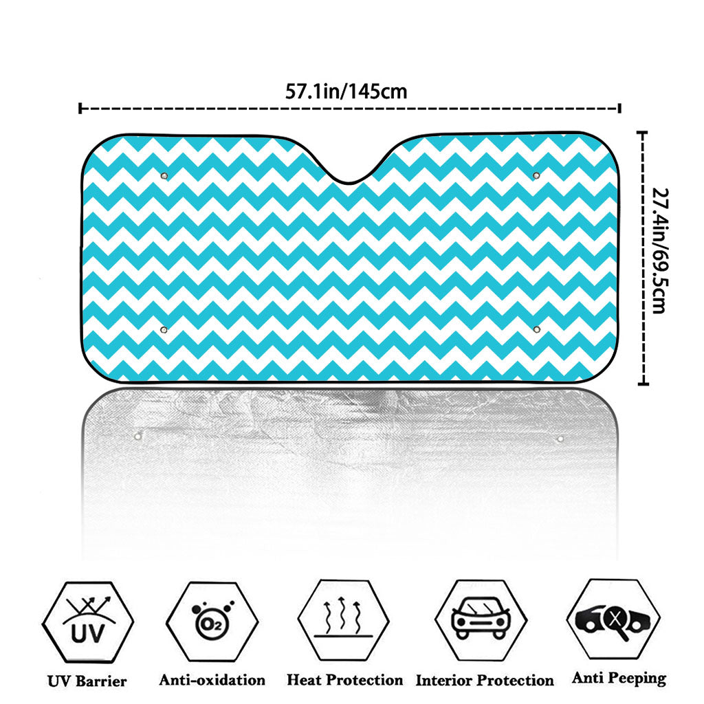 Blue And White Chevron Pattern Print Car Windshield Sun Shade