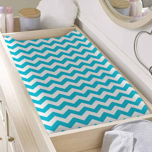 Blue And White Chevron Pattern Print Changing Pad Cover