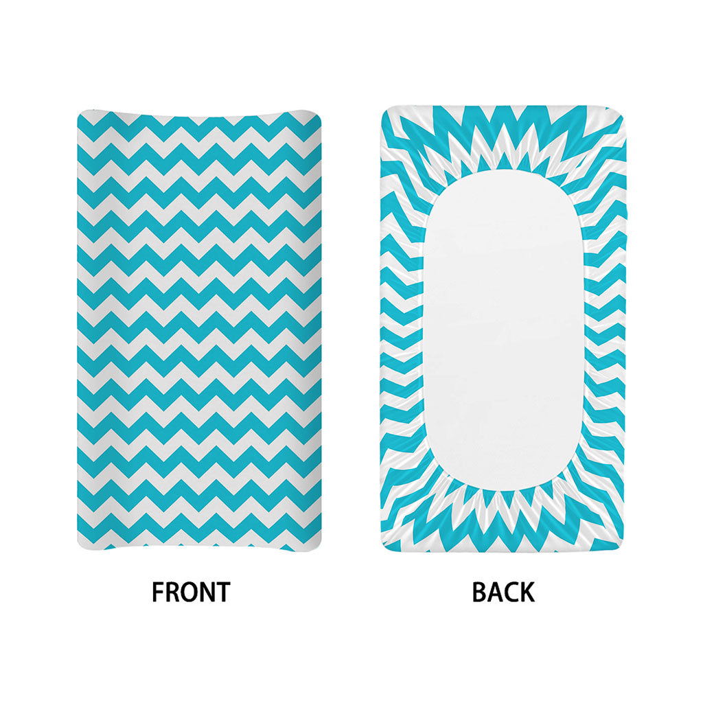 Blue And White Chevron Pattern Print Changing Pad Cover