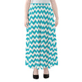 Blue And White Chevron Pattern Print Chiffon Maxi Skirt