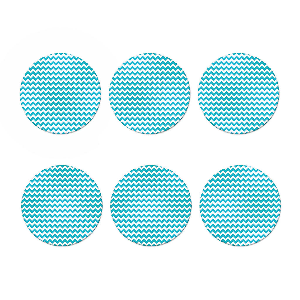 Blue And White Chevron Pattern Print Coaster Set
