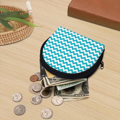 Blue And White Chevron Pattern Print Coin Purse