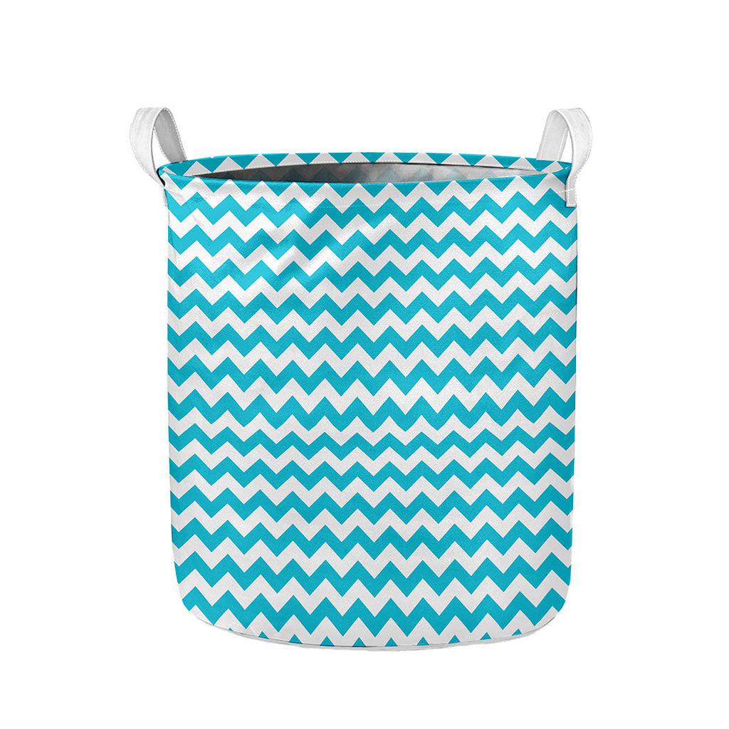 Blue And White Chevron Pattern Print Collapsible Laundry Basket