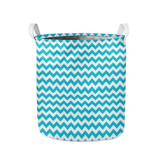 Blue And White Chevron Pattern Print Collapsible Laundry Basket