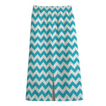 Blue And White Chevron Pattern Print Cotton Front Slit Maxi Skirt
