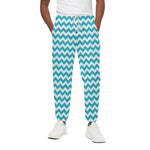 Blue And White Chevron Pattern Print Cotton Pants