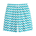 Blue And White Chevron Pattern Print Cotton Shorts