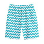 Blue And White Chevron Pattern Print Cotton Shorts