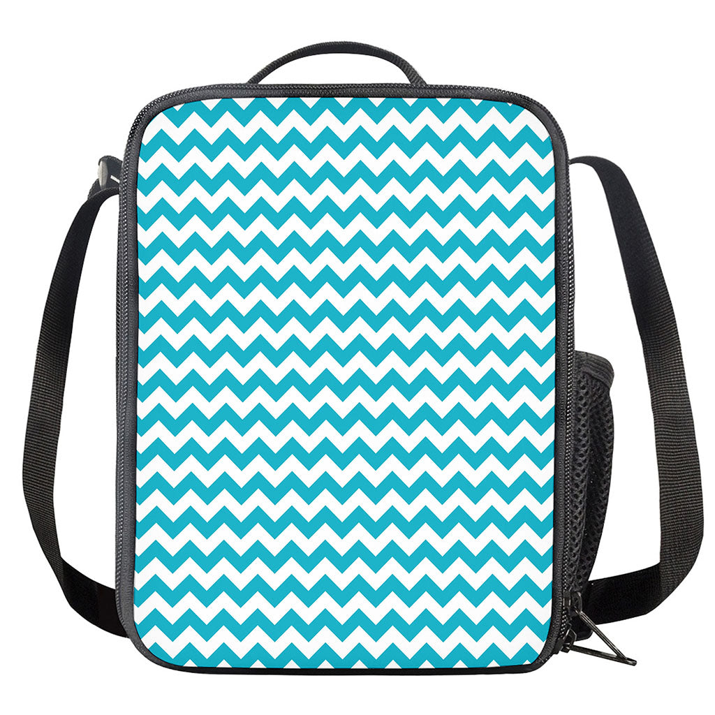Blue And White Chevron Pattern Print Crossbody Lunch Bag