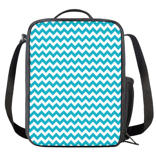 Blue And White Chevron Pattern Print Crossbody Lunch Bag