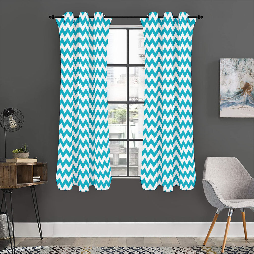 Blue And White Chevron Pattern Print Curtain