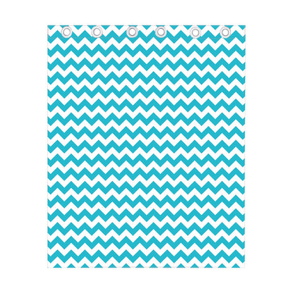 Blue And White Chevron Pattern Print Curtain