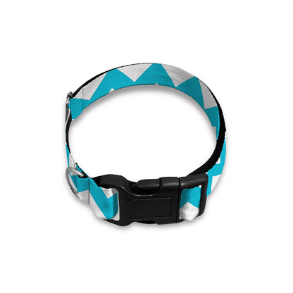 Blue And White Chevron Pattern Print Dog Collar
