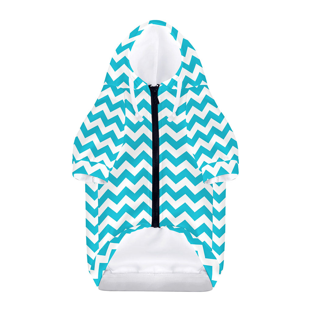 Blue And White Chevron Pattern Print Dog Zip Up Hoodie
