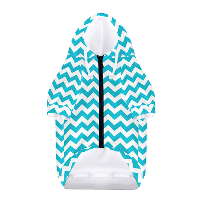 Blue And White Chevron Pattern Print Dog Zip Up Hoodie