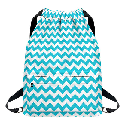 Blue And White Chevron Pattern Print Drawstring Backpack