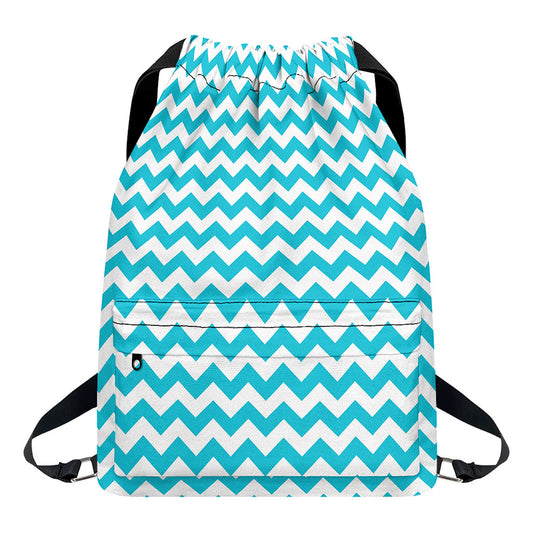 Blue And White Chevron Pattern Print Drawstring Backpack