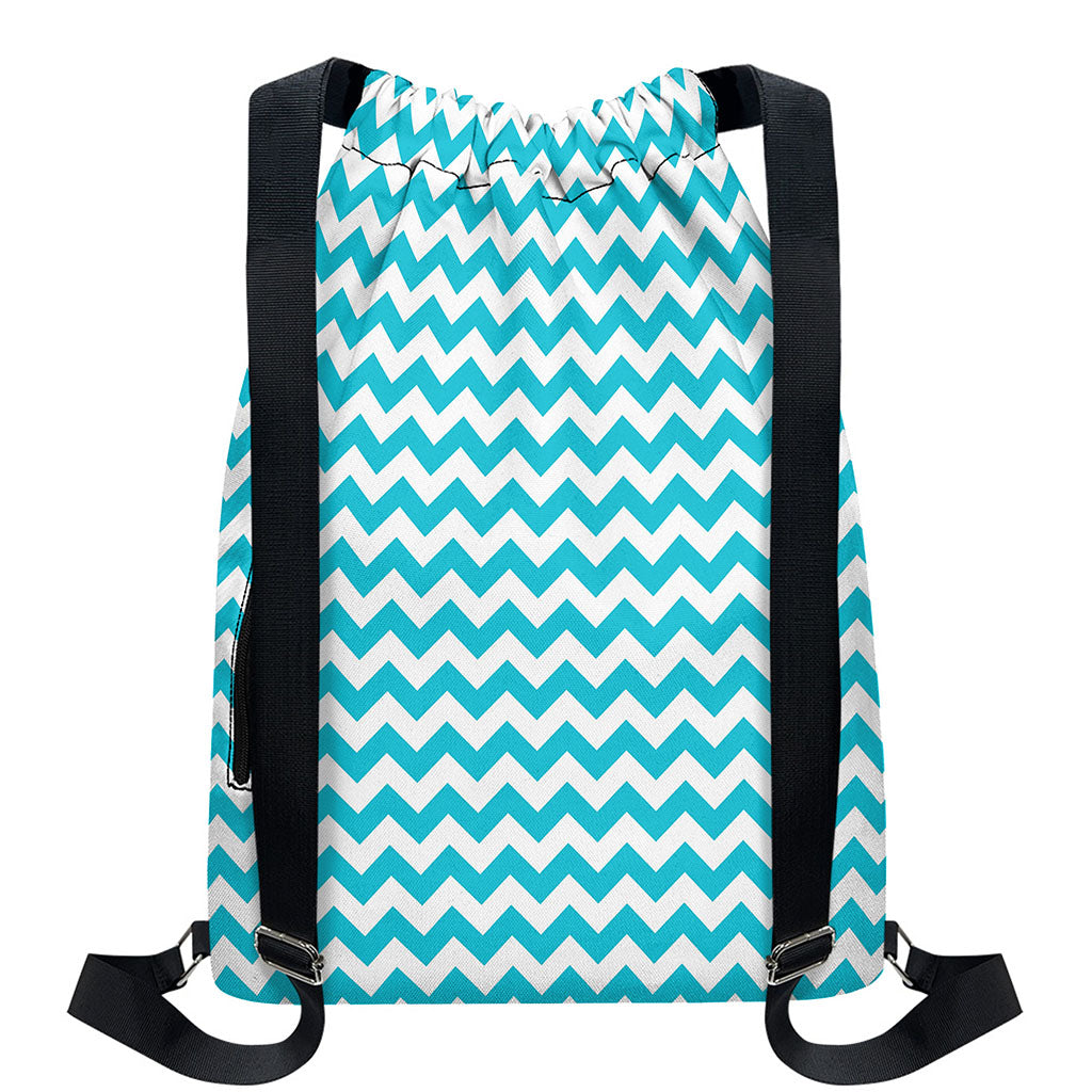 Blue And White Chevron Pattern Print Drawstring Backpack