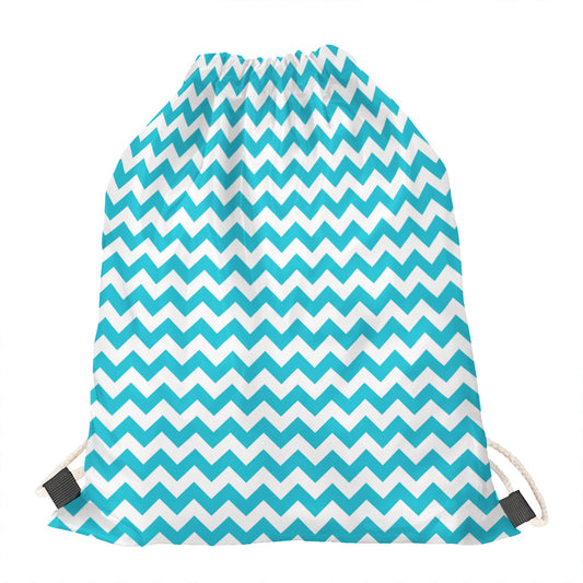 Blue And White Chevron Pattern Print Drawstring Bag