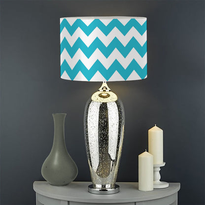 Blue And White Chevron Pattern Print Drum Lamp Shade