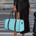 Blue And White Chevron Pattern Print Duffle Bag