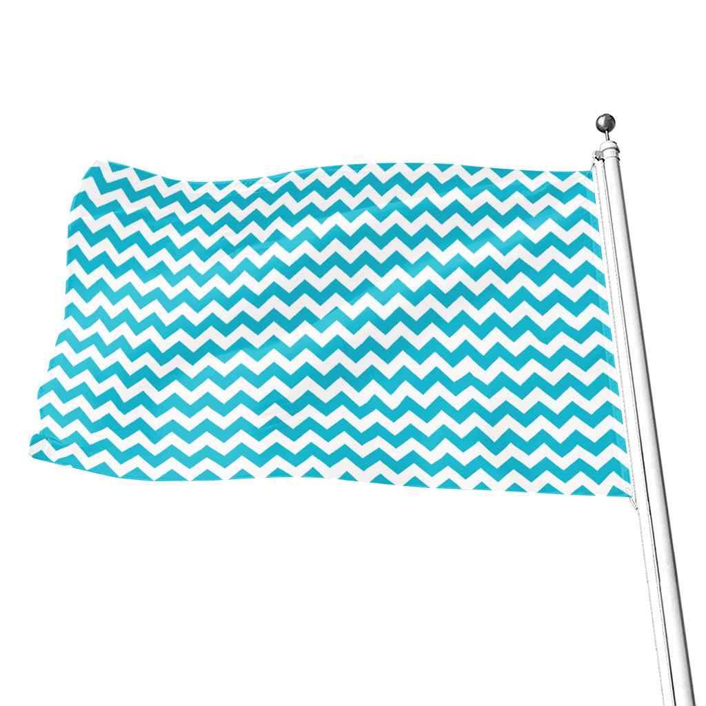 Blue And White Chevron Pattern Print Flag