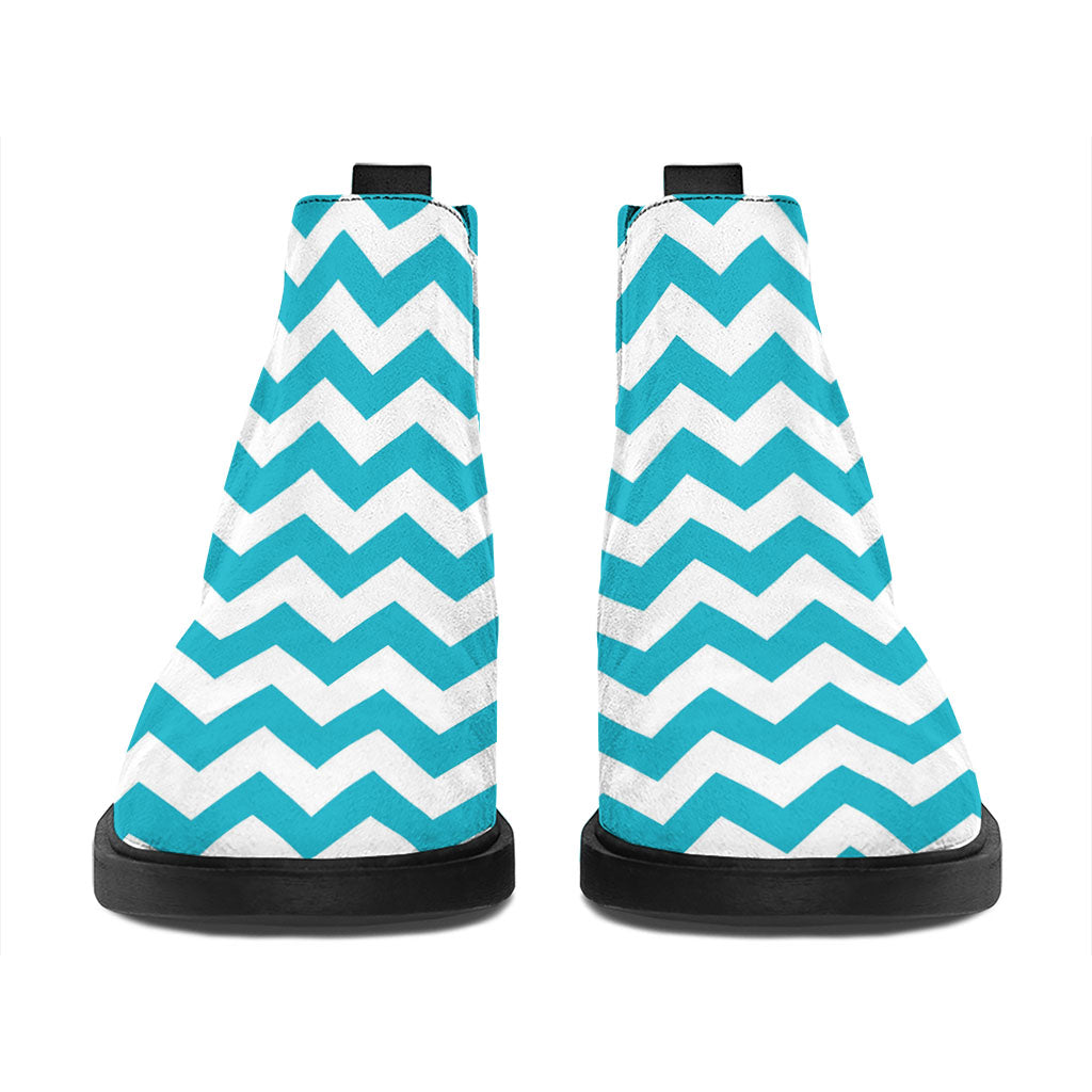 Blue And White Chevron Pattern Print Flat Ankle Boots
