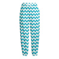 Blue And White Chevron Pattern Print Fleece Lined Knit Pants