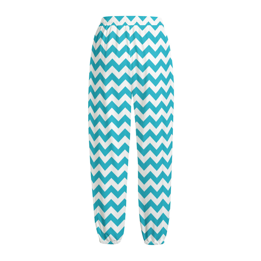 Blue And White Chevron Pattern Print Fleece Lined Knit Pants