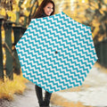 Blue And White Chevron Pattern Print Foldable Umbrella