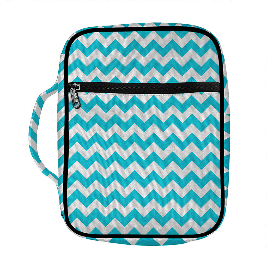 Blue And White Chevron Pattern Print Front Pocket Bible Bag