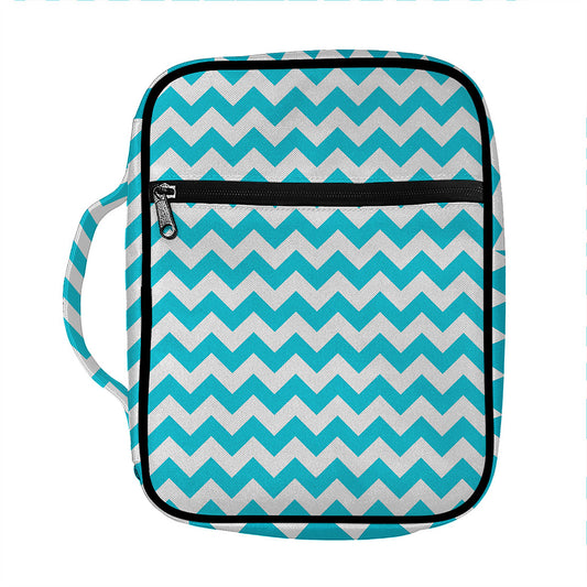 Blue And White Chevron Pattern Print Front Pocket Bible Bag