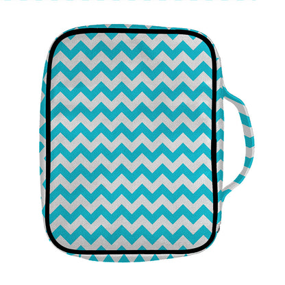 Blue And White Chevron Pattern Print Front Pocket Bible Bag