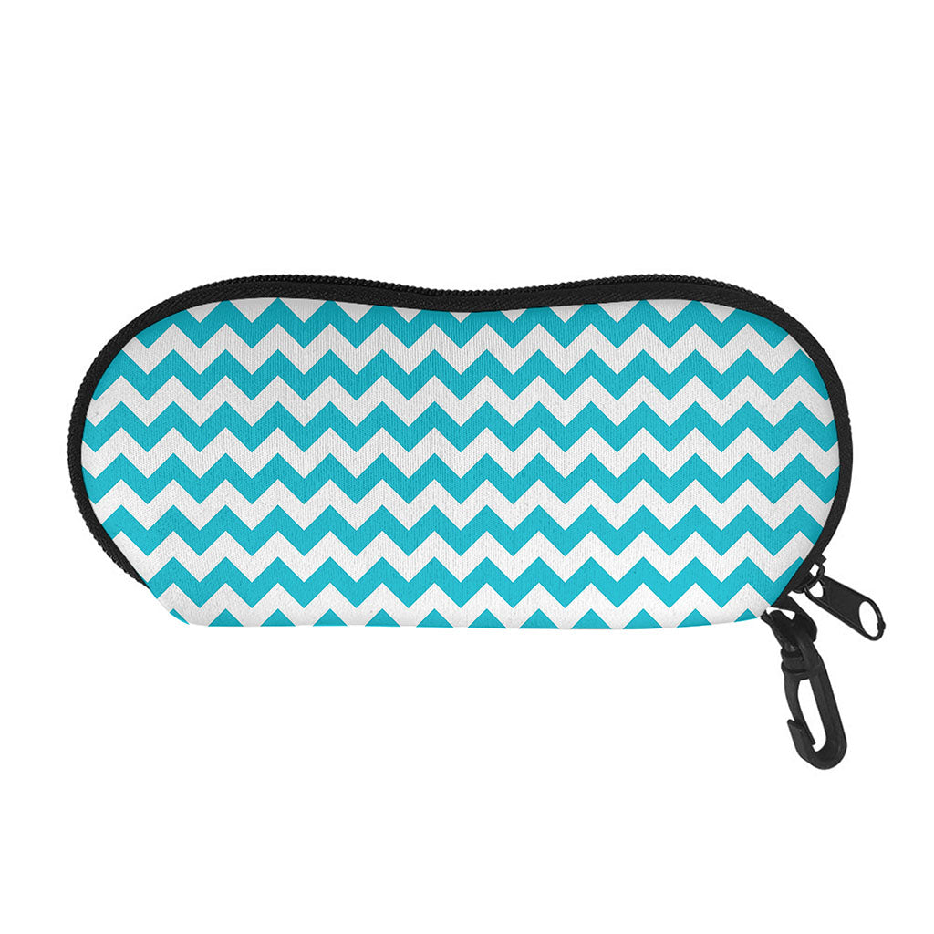 Blue And White Chevron Pattern Print Glasses Case