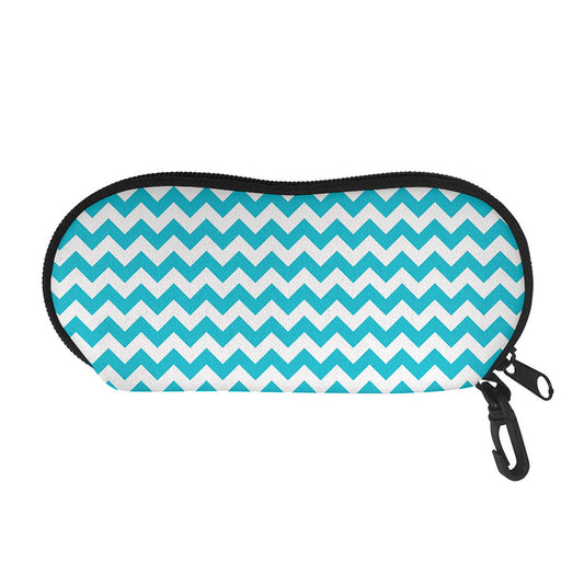 Blue And White Chevron Pattern Print Glasses Case
