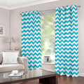 Blue And White Chevron Pattern Print Grommet Curtains