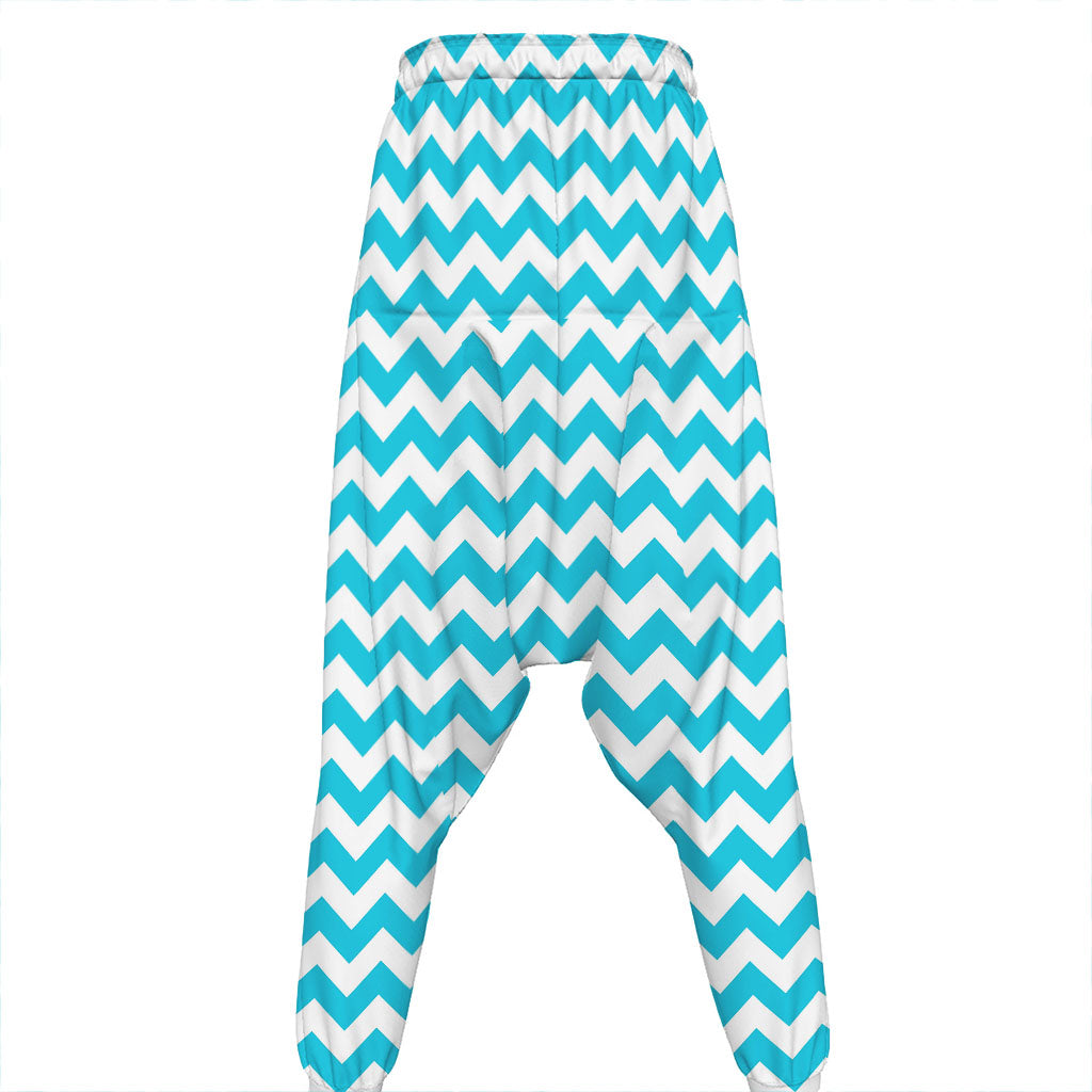 Blue And White Chevron Pattern Print Hammer Pants