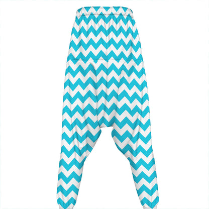 Blue And White Chevron Pattern Print Hammer Pants
